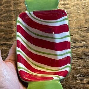 Small Red and Green Striped Dish